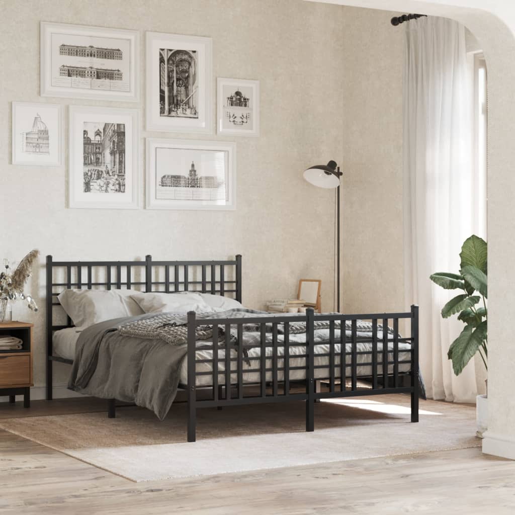 Giroletto con Testiera e Pediera Metallo Nero 137x190 cm | homemem39