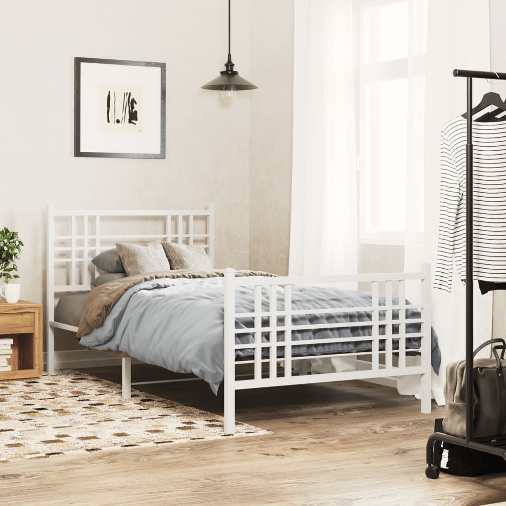 Giroletto con Testiera e Pediera Metallo Bianco 100x200 cm | homemem39