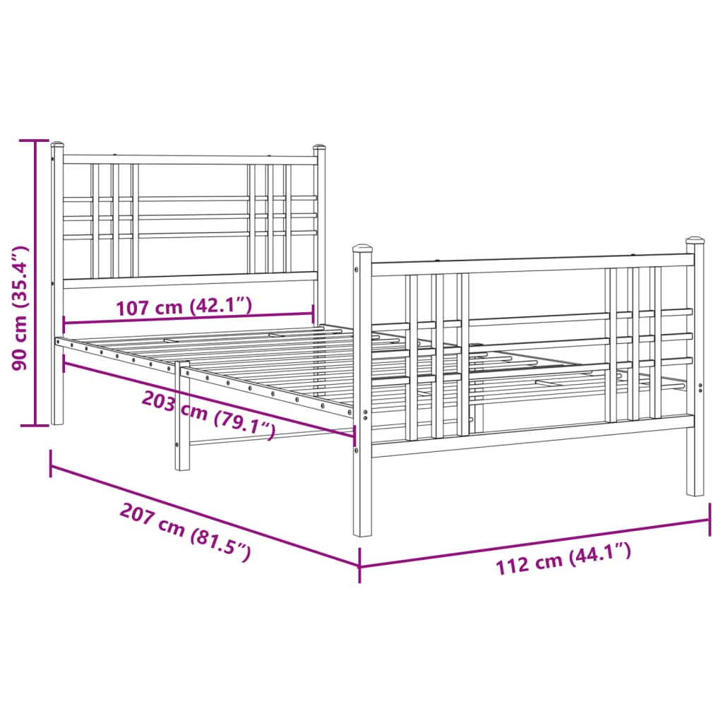 Giroletto con Testiera e Pediera Metallo Bianco 107x203 cm | homemem39