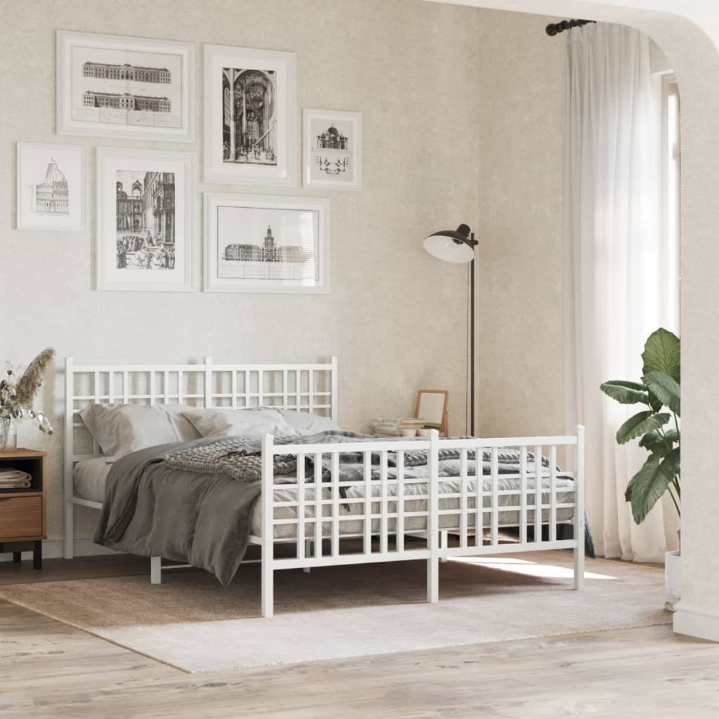 Giroletto con Testiera e Pediera Metallo Bianco 140x200 cm | homemem39