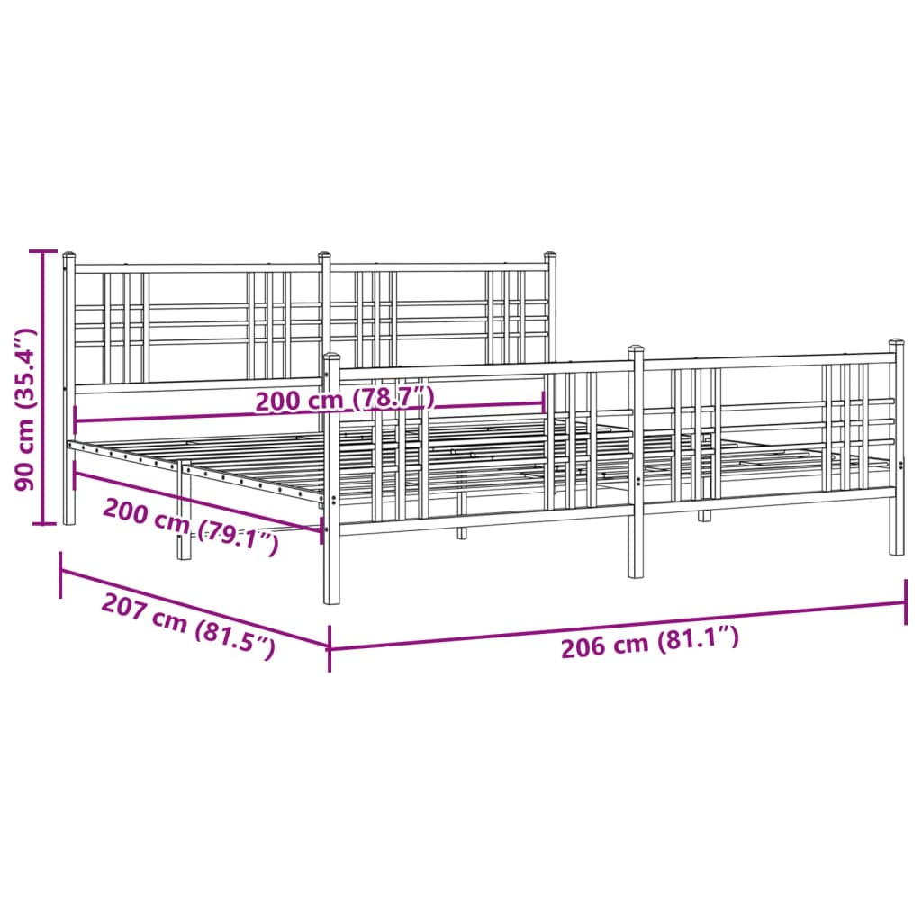 Giroletto con Testiera e Pediera Metallo Bianco 200x200 cm | homemem39