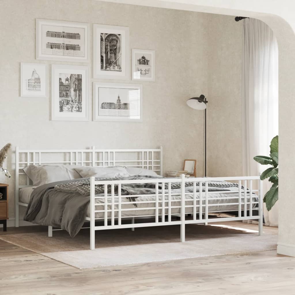 Giroletto con Testiera e Pediera Metallo Bianco 200x200 cm | homemem39