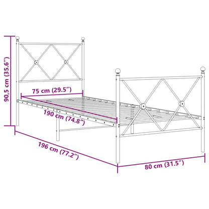 Giroletto con Testiera e Pediera Metallo Nero 75x190 cm