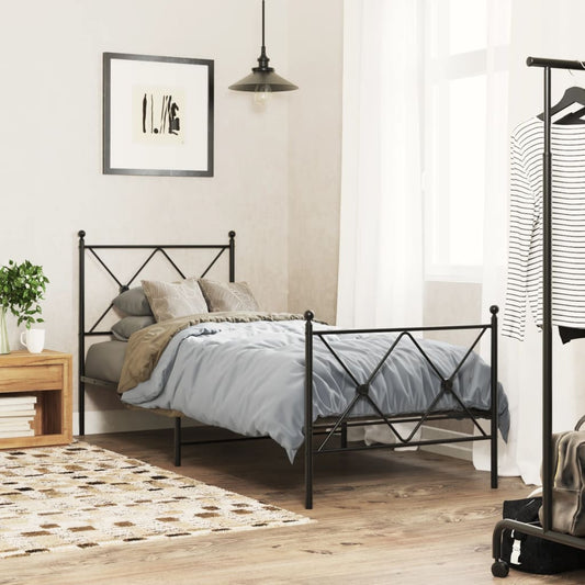 Giroletto con Testiera e Pediera Metallo Nero 80x200 cm | homemem39