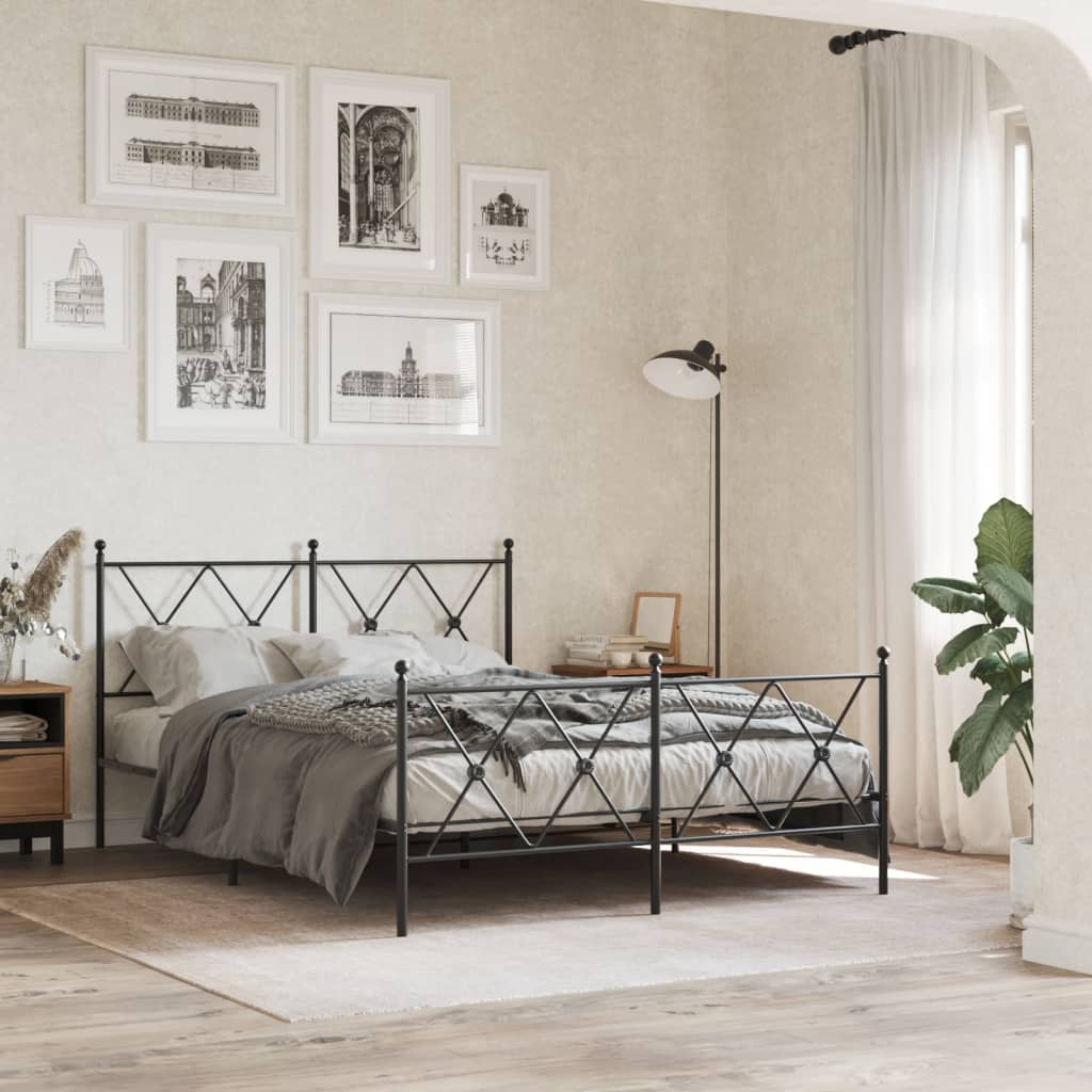 Giroletto con Testiera e Pediera Metallo Nero 140x190 cm | homemem39