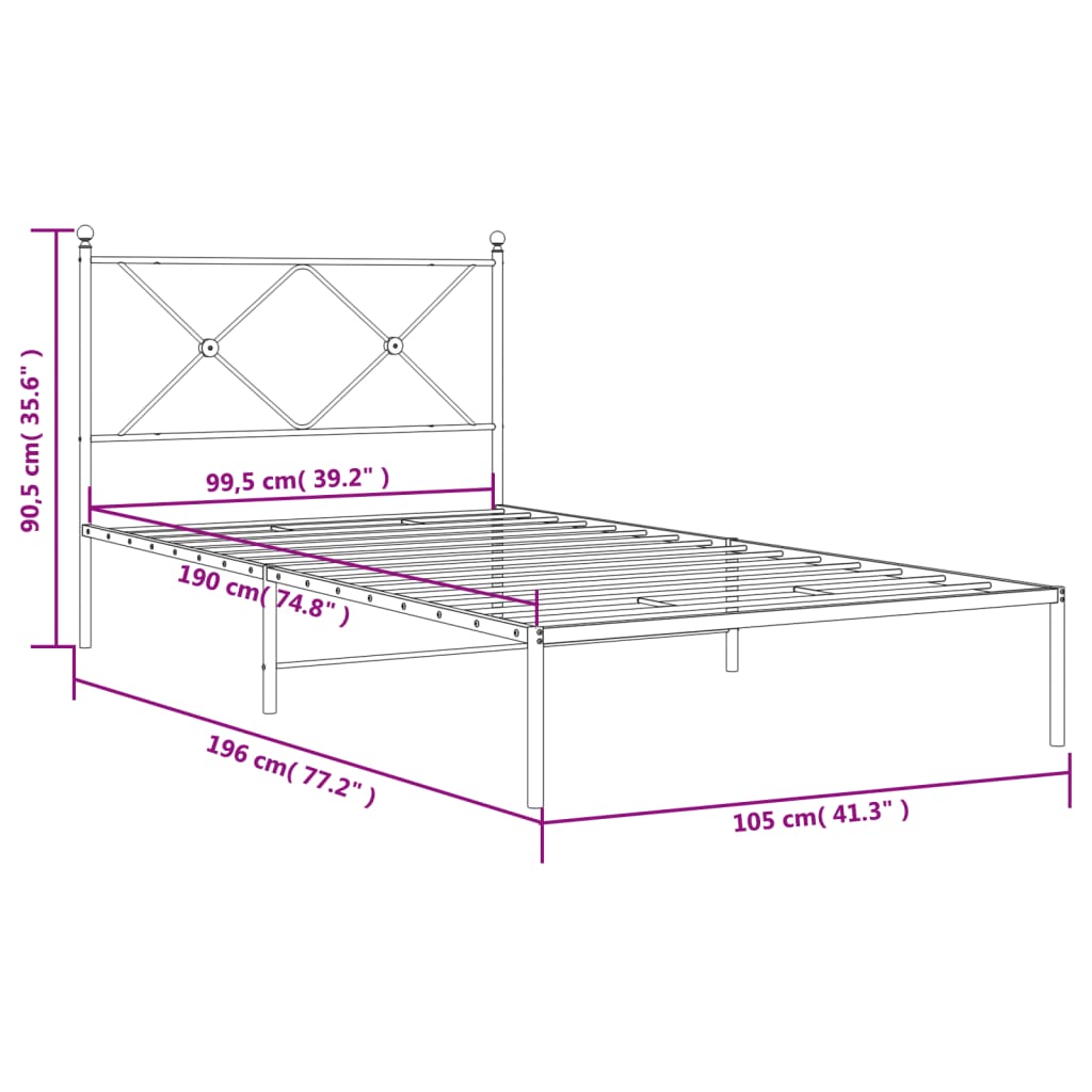 Giroletto con Testiera Metallo Bianco 100x190 cm | homemem39