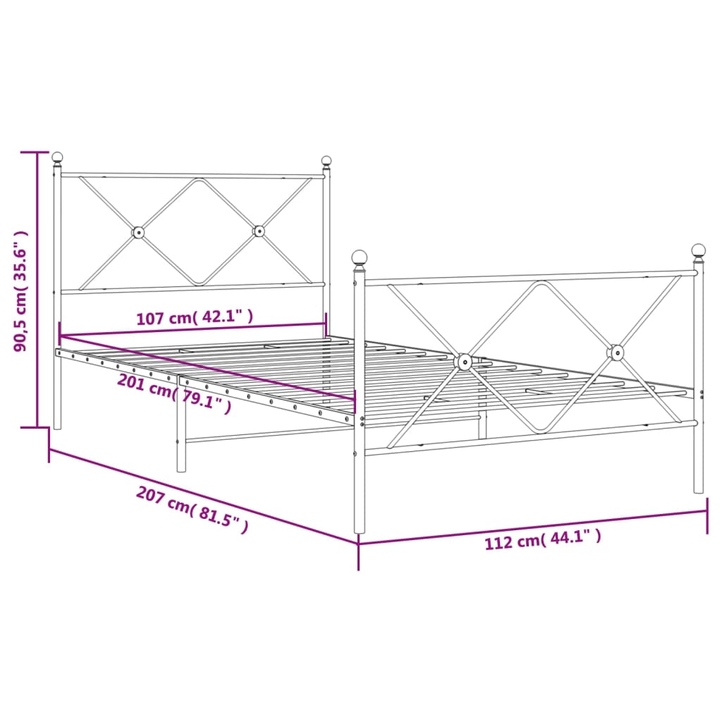 Giroletto con Testiera e Pediera Metallo Bianco 107x203 cm | homemem39
