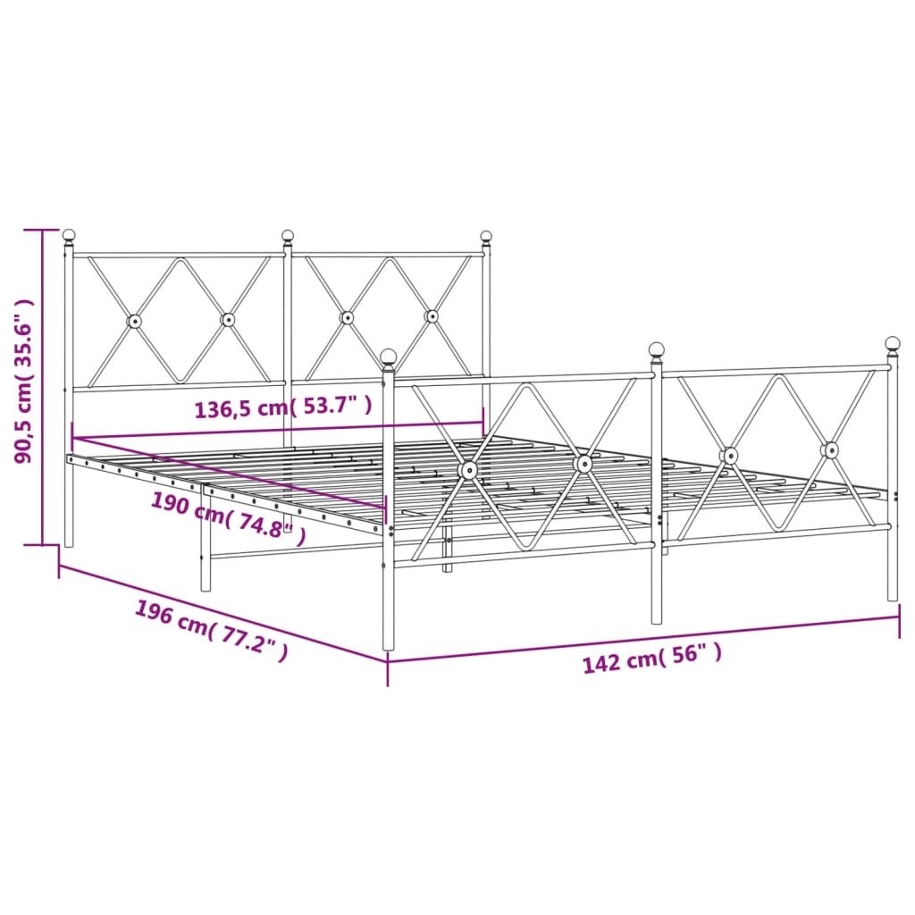 Giroletto con Testiera e Pediera Metallo Bianco 137x190 cm | homemem39