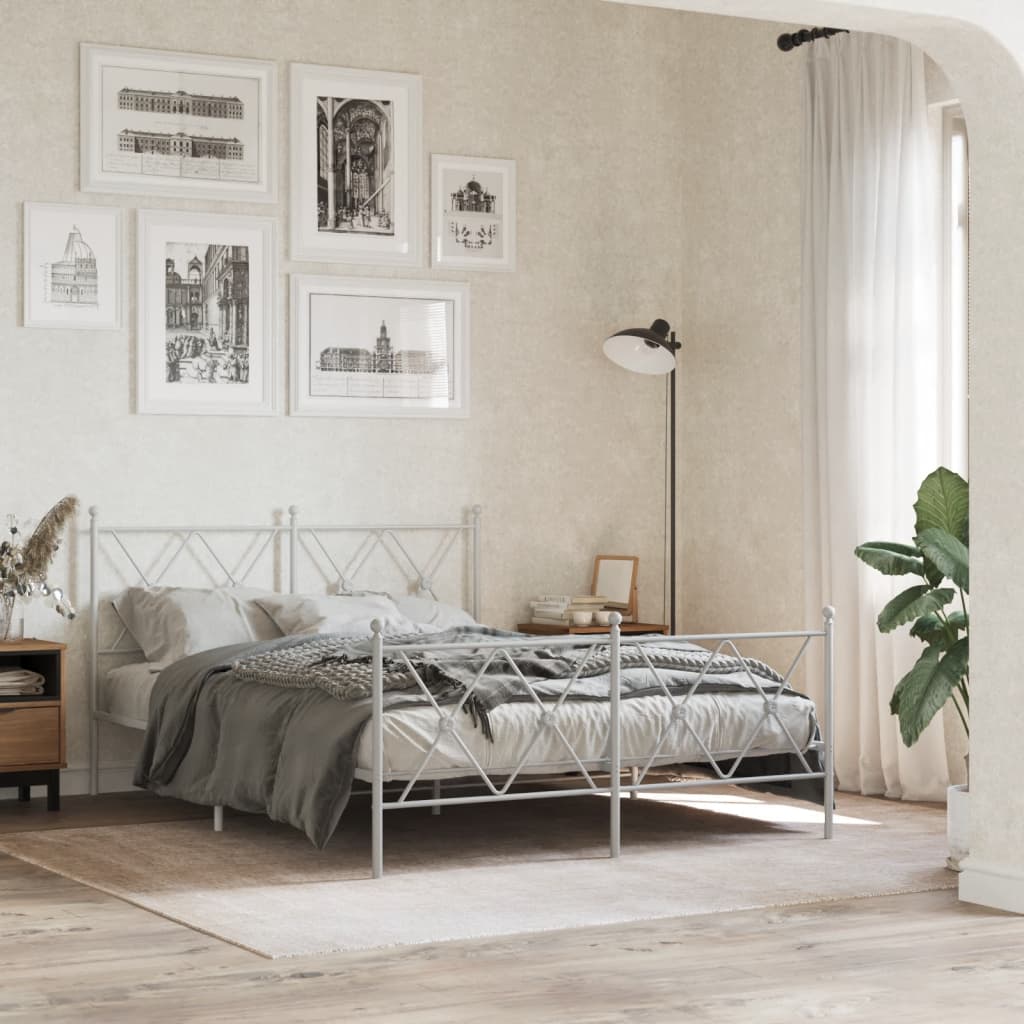 Giroletto con Testiera e Pediera Metallo Bianco 137x190 cm | homemem39