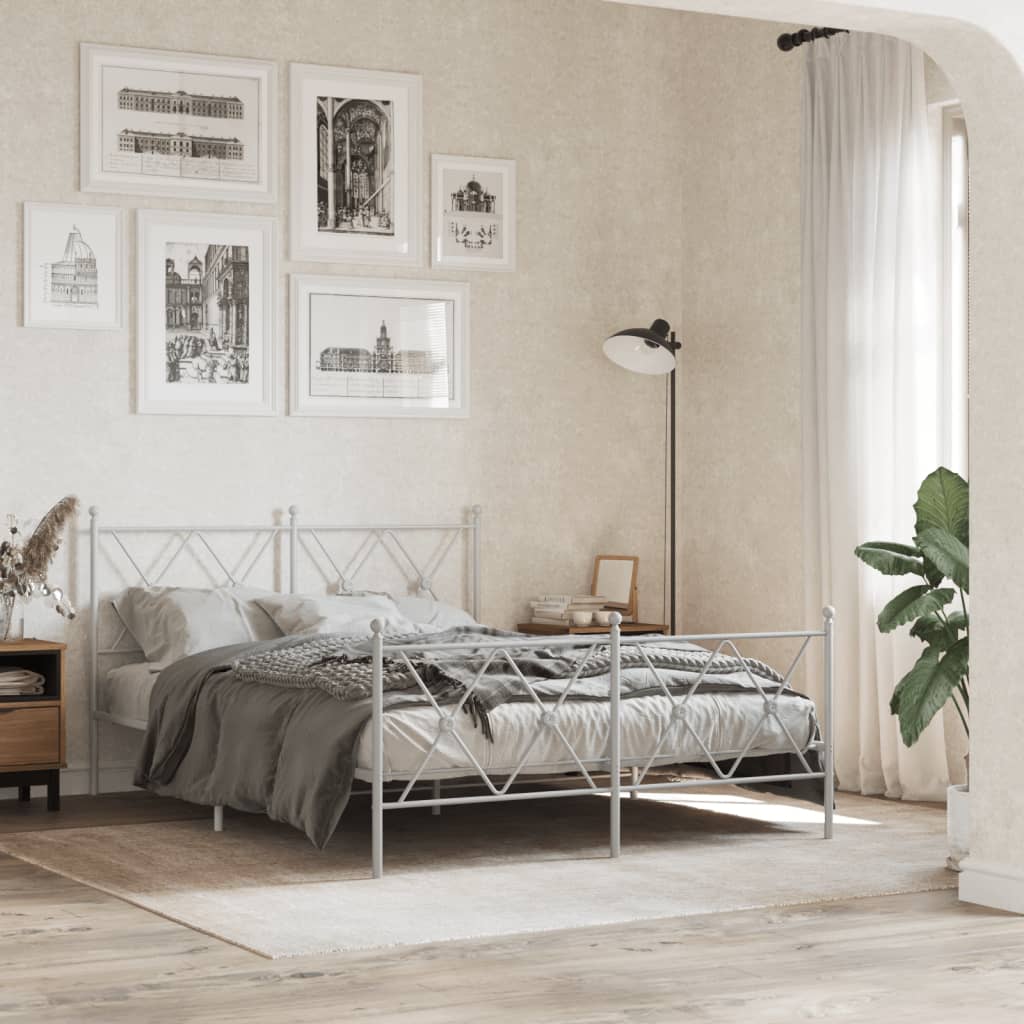 Giroletto con Testiera e Pediera Metallo Bianco 140x190 cm | homemem39
