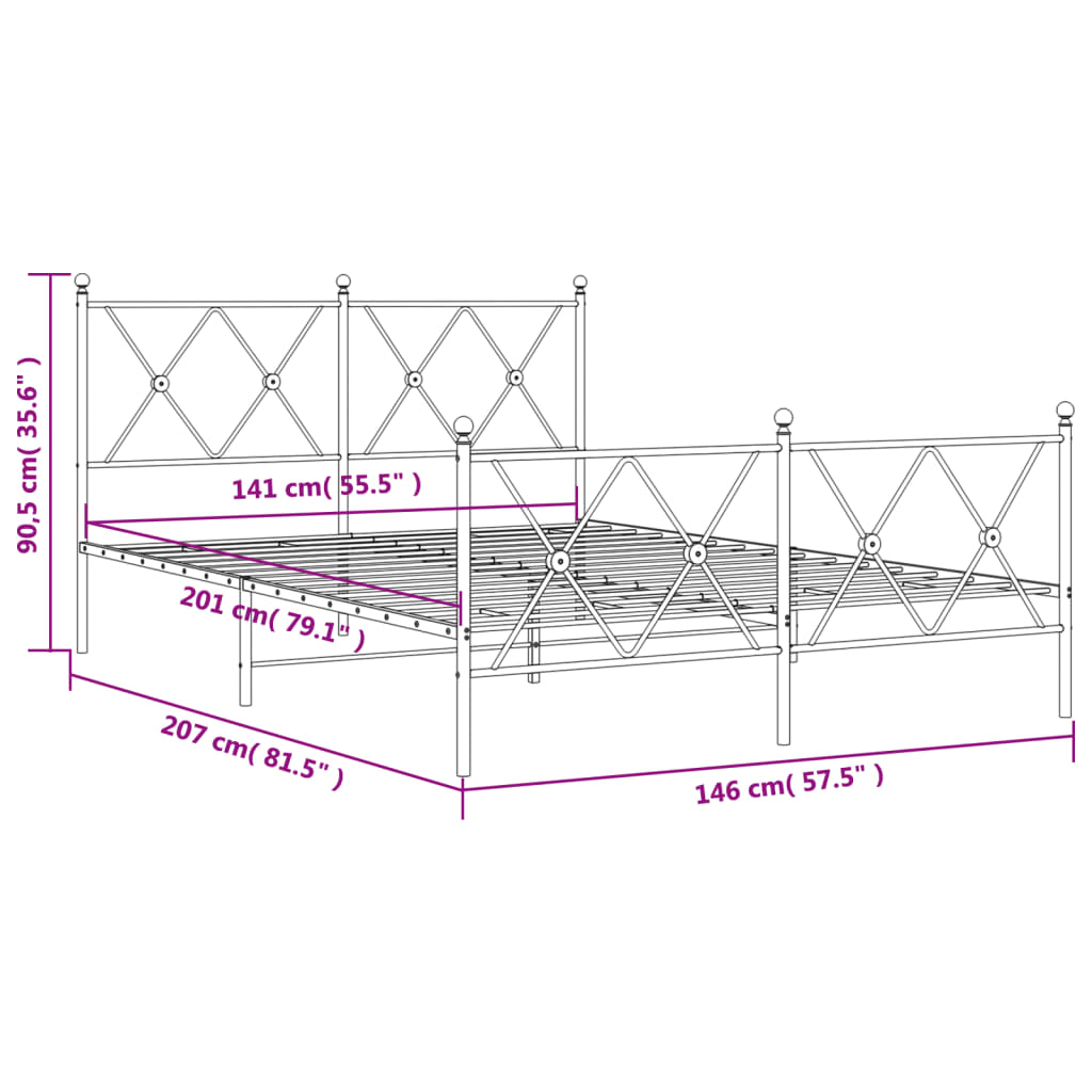 Giroletto con Testiera e Pediera Metallo Bianco 140x200 cm | homemem39
