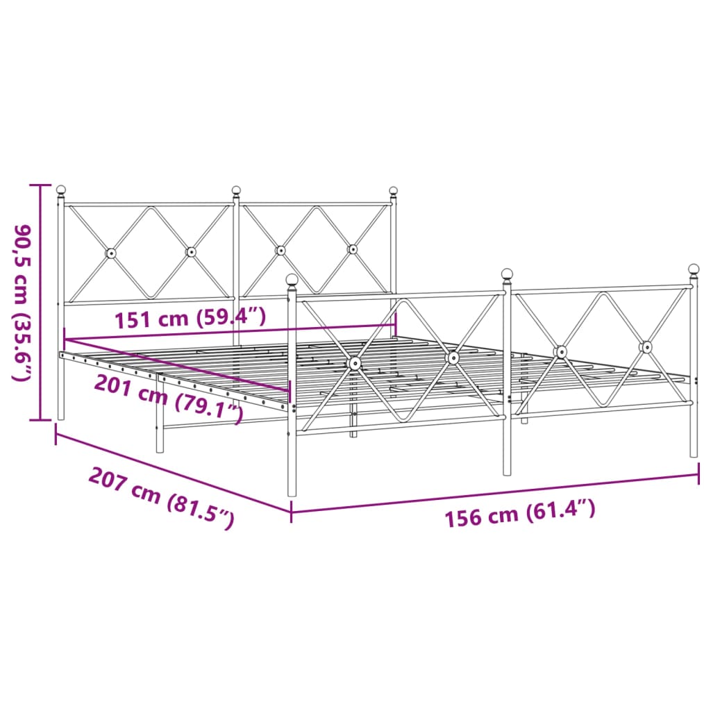 Giroletto con Testiera e Pediera Metallo Bianco 150x200 cm | homemem39