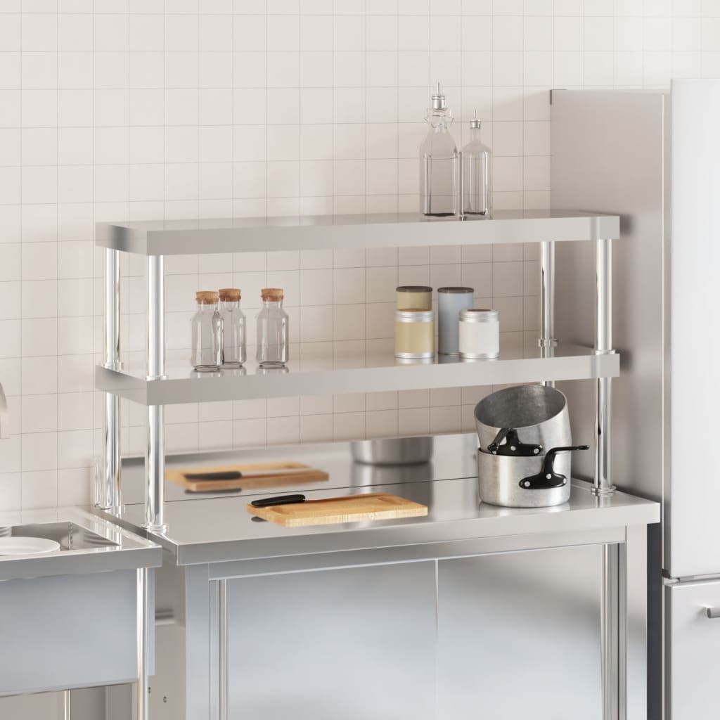 Ripiano per Tavolo da Lavoro 2 Piani 110x30x65 cm Acciaio Inox | homemem39