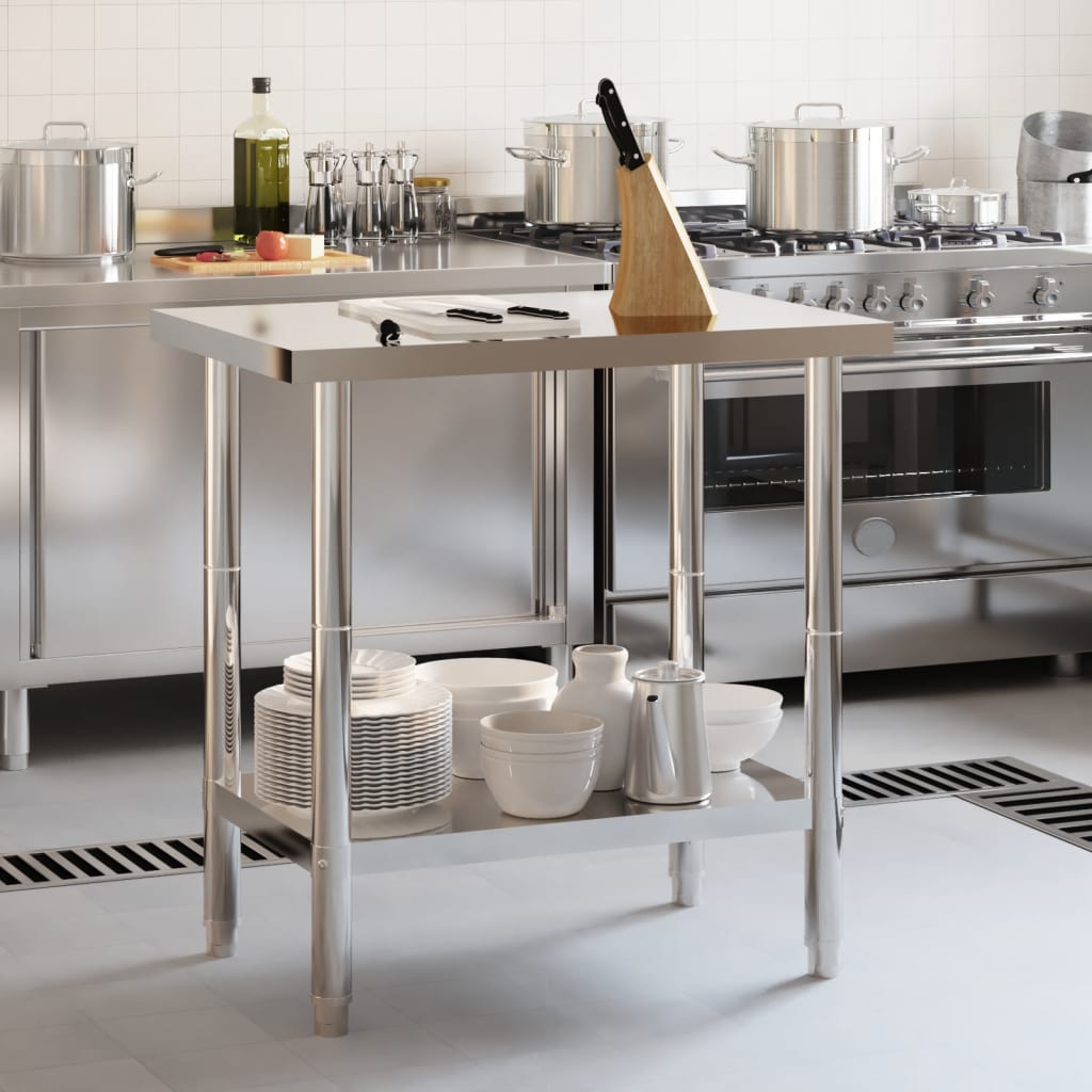 Tavolo da Lavoro da Cucina 82,5x55x85cm in Acciaio Inossidabile | homemem39