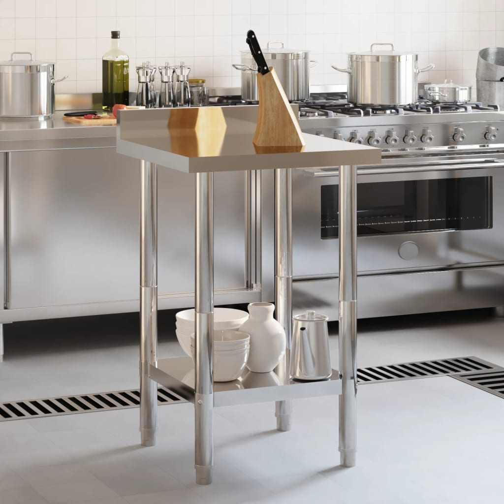 Tavolo Lavoro da Cucina con Paraschizzi 55x55x93cm Acciaio Inox