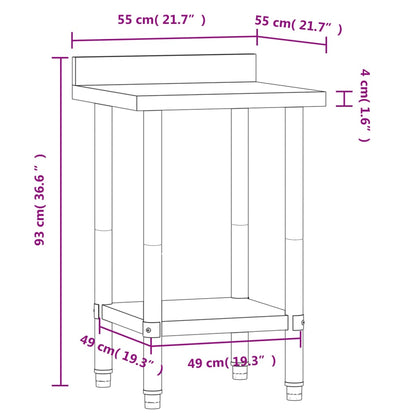 Tavolo Lavoro da Cucina con Paraschizzi 55x55x93cm Acciaio Inox