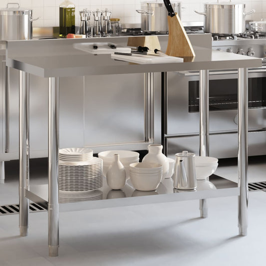 Tavolo Lavoro Cucina con Paraschizzi 110x55x93cm Acciaio Inox - homemem39