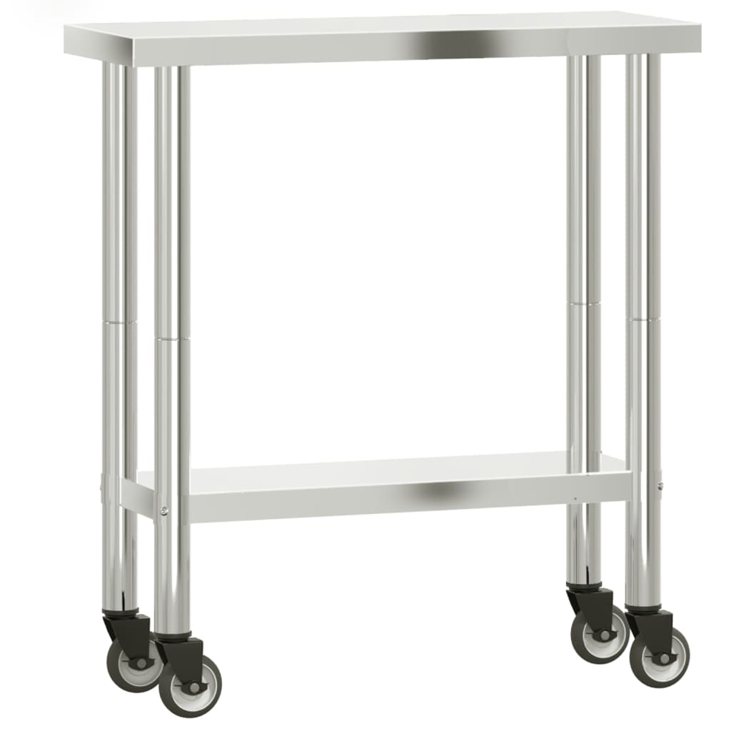 Tavolo da Lavoro Cucina con Ruote 82,5x30x85 cm in Acciaio Inox | homemem39