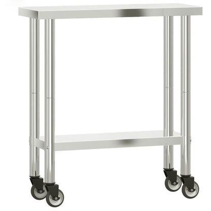 Tavolo da Lavoro Cucina con Ruote 82,5x30x85 cm in Acciaio Inox | homemem39