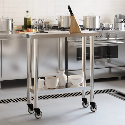 Tavolo da Lavoro Cucina con Ruote 82,5x30x85 cm in Acciaio Inox - homemem39