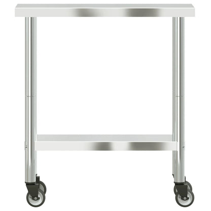 Tavolo da Lavoro Cucina con Ruote 82,5x30x85 cm in Acciaio Inox | homemem39