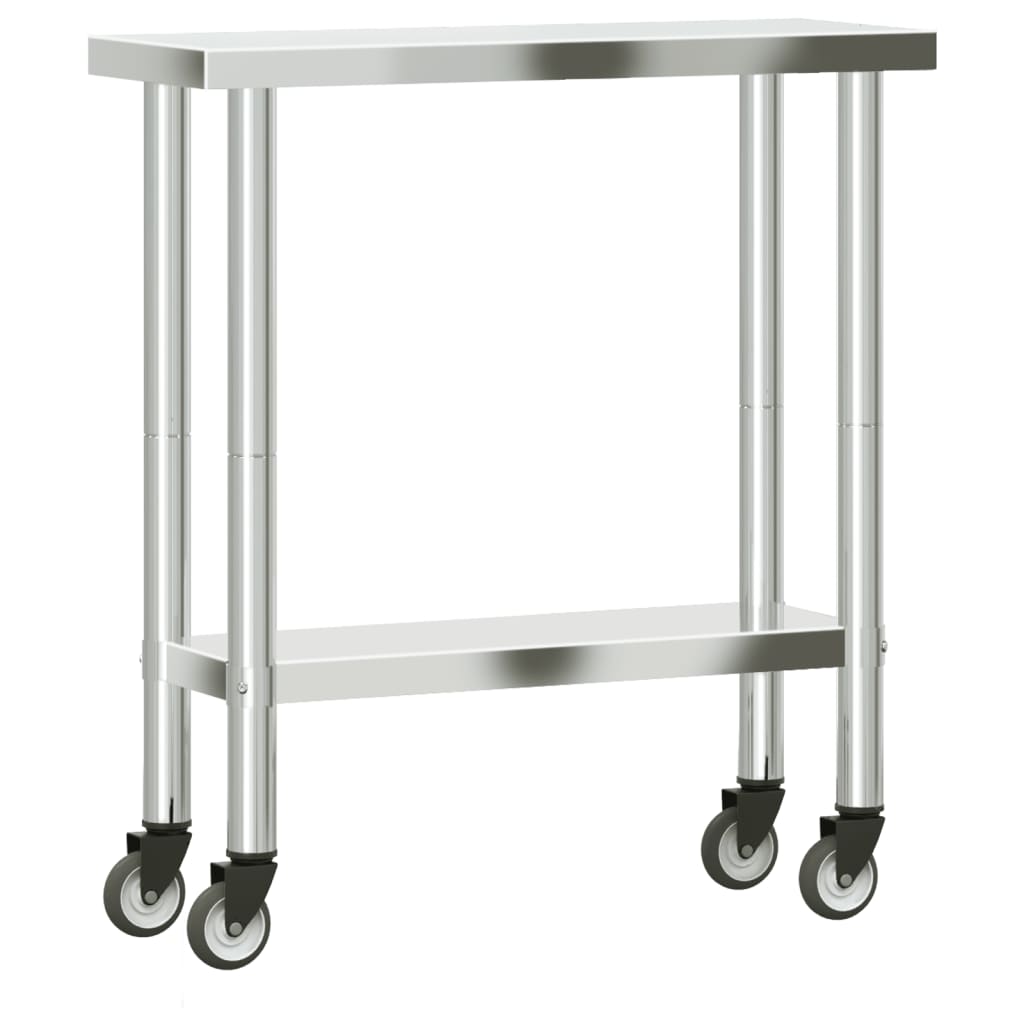 Tavolo da Lavoro Cucina con Ruote 82,5x30x85 cm in Acciaio Inox | homemem39