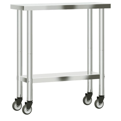 Tavolo da Lavoro Cucina con Ruote 82,5x30x85 cm in Acciaio Inox | homemem39