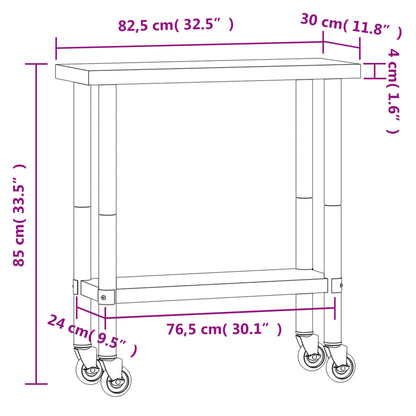 Tavolo da Lavoro Cucina con Ruote 82,5x30x85 cm in Acciaio Inox | homemem39