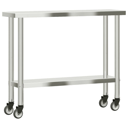 Tavolo da Lavoro Cucina con Ruote 110x30x85 cm in Acciaio Inox