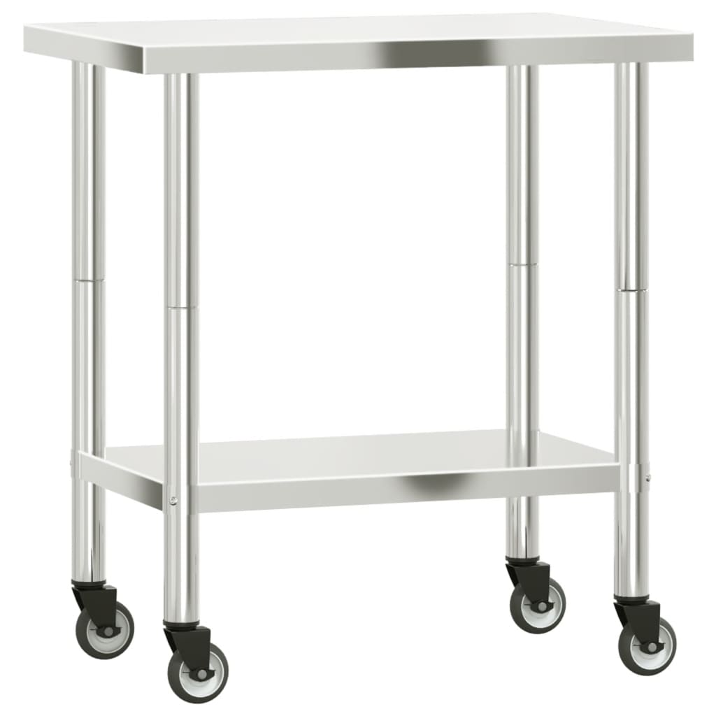 Tavolo da Lavoro Cucina con Ruote 82,5x55x85 cm in Acciaio Inox - homemem39