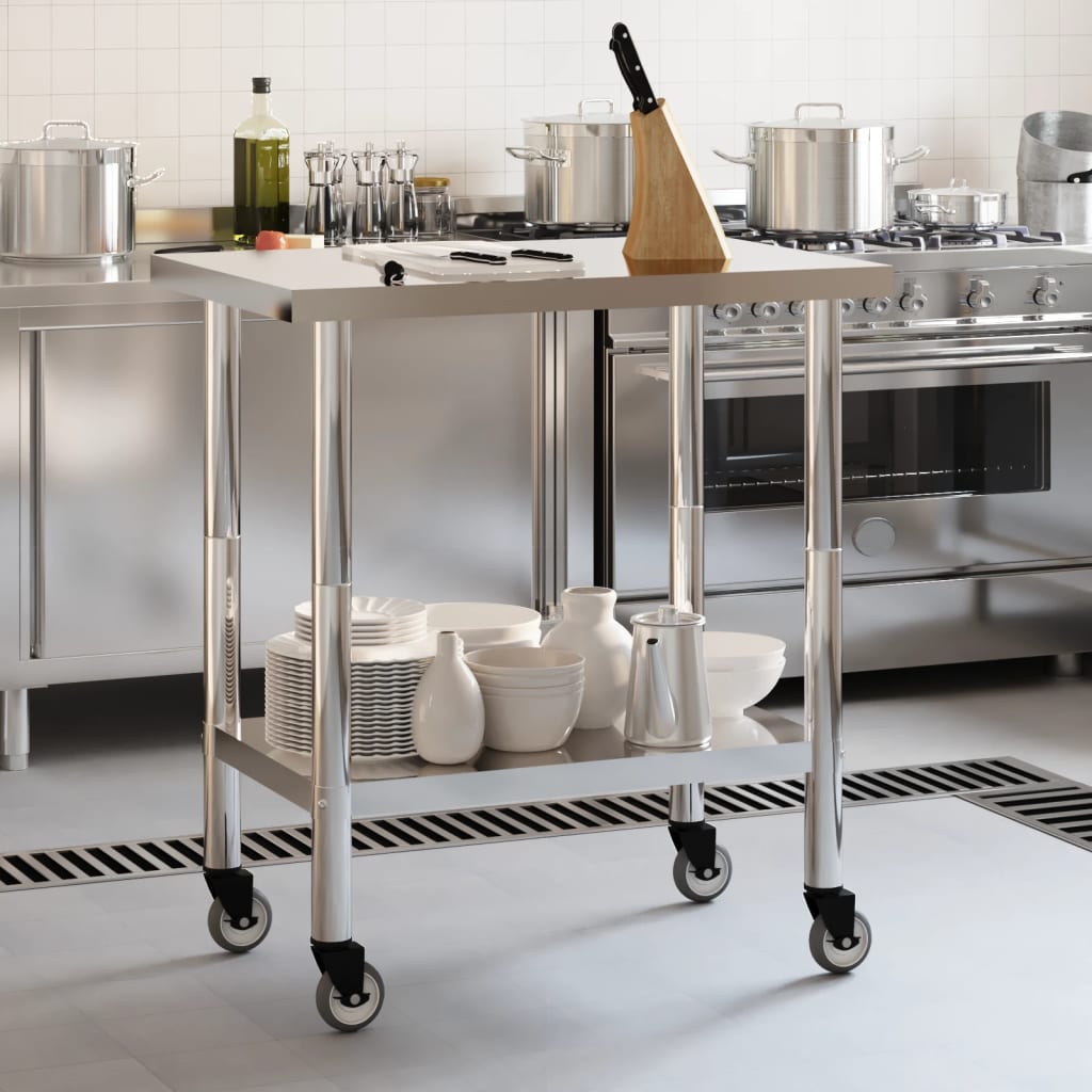 Tavolo da Lavoro Cucina con Ruote 82,5x55x85 cm in Acciaio Inox - homemem39