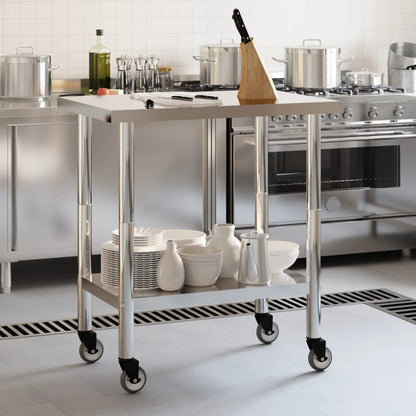 Tavolo da Lavoro Cucina con Ruote 82,5x55x85 cm in Acciaio Inox - homemem39