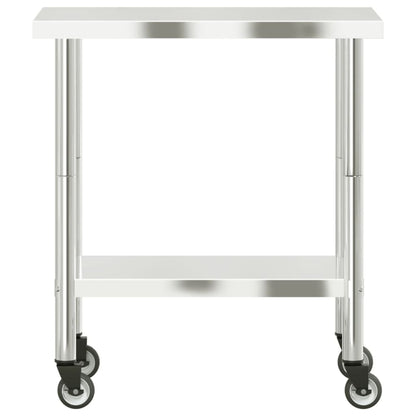 Tavolo da Lavoro Cucina con Ruote 82,5x55x85 cm in Acciaio Inox - homemem39