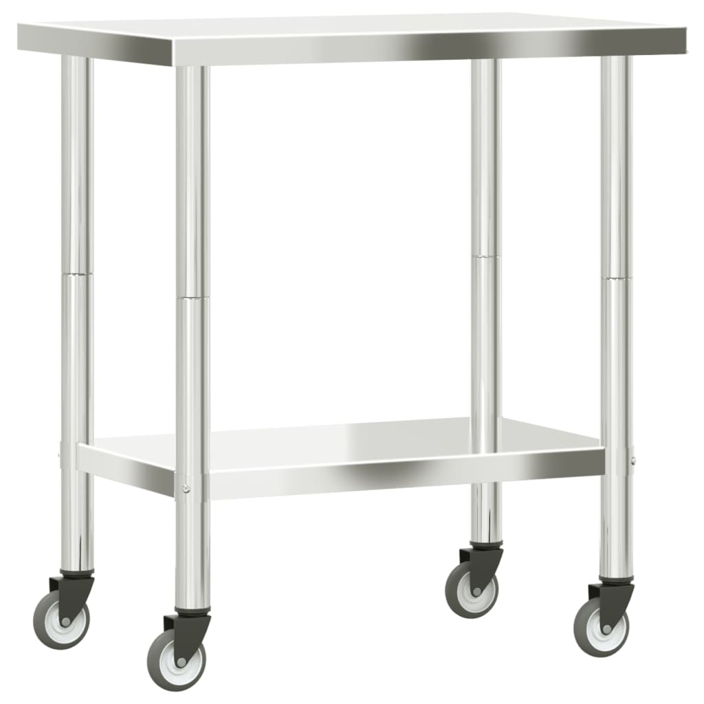 Tavolo da Lavoro Cucina con Ruote 82,5x55x85 cm in Acciaio Inox - homemem39