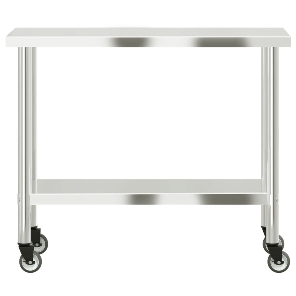 Tavolo da Lavoro Cucina con Ruote 110x55x85 cm in Acciaio Inox - homemem39