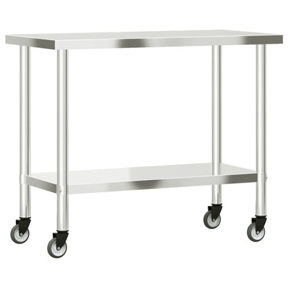 Tavolo da Lavoro Cucina con Ruote 110x55x85 cm in Acciaio Inox - homemem39