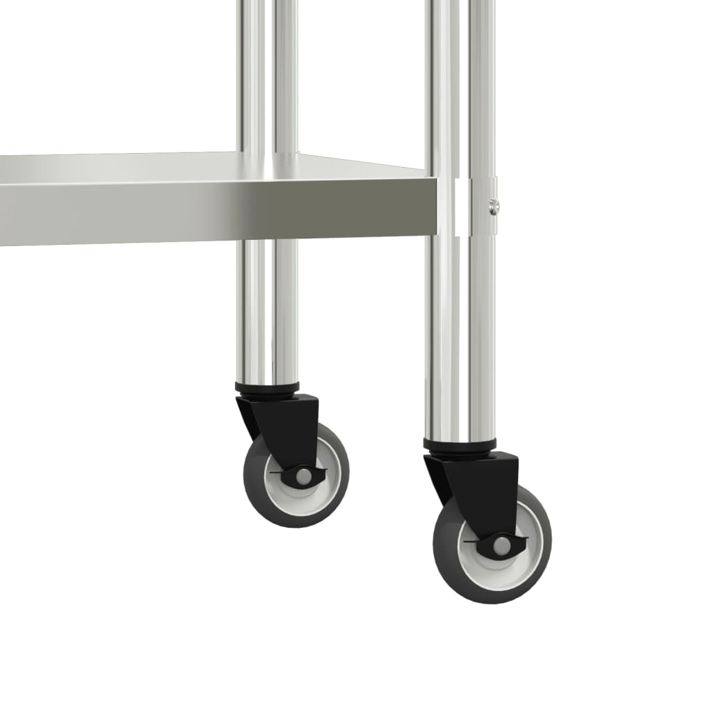 Tavolo da Lavoro Cucina con Ruote 110x55x85 cm in Acciaio Inox | homemem39