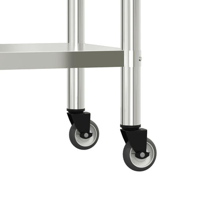 Tavolo da Lavoro Cucina con Ruote 110x55x85 cm in Acciaio Inox | homemem39