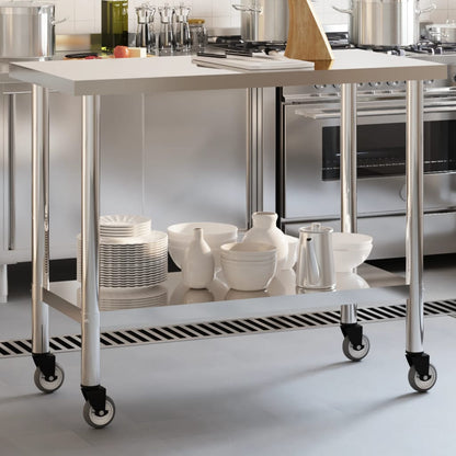 Tavolo da Lavoro Cucina con Ruote 110x55x85 cm in Acciaio Inox | homemem39