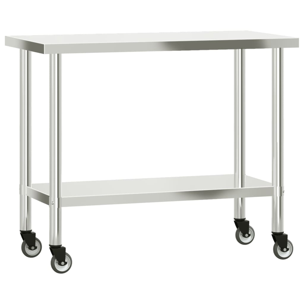 Tavolo da Lavoro Cucina con Ruote 110x55x85 cm in Acciaio Inox | homemem39