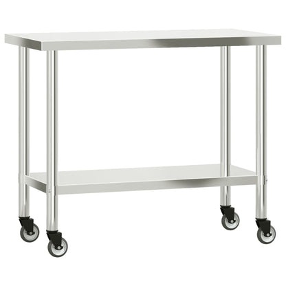 Tavolo da Lavoro Cucina con Ruote 110x55x85 cm in Acciaio Inox - homemem39