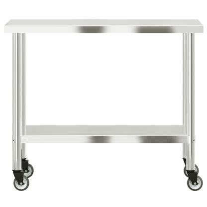 Tavolo da Lavoro Cucina con Ruote 110x55x85 cm in Acciaio Inox | homemem39