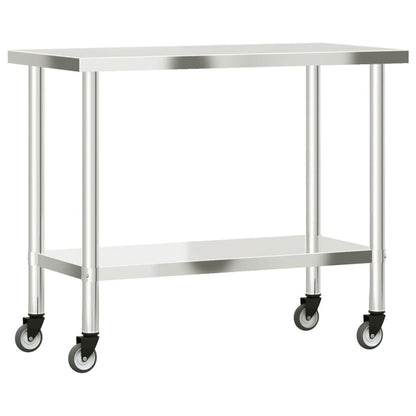Tavolo da Lavoro Cucina con Ruote 110x55x85 cm in Acciaio Inox - homemem39