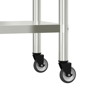 Tavolo da Lavoro Cucina con Ruote 110x55x85 cm in Acciaio Inox | homemem39