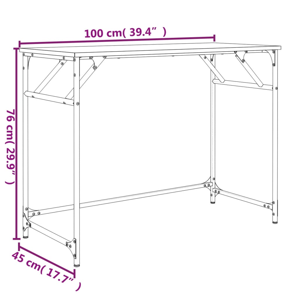 Scrivania Fumo 100x45x76cm Legno e Acciaio Verniciato a Polvere | homemem39