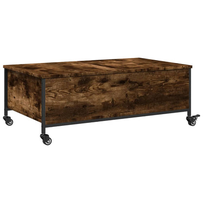 Tavolino con Ruote Rovere Fumo 91x55x34 cm in Legno Multistrato