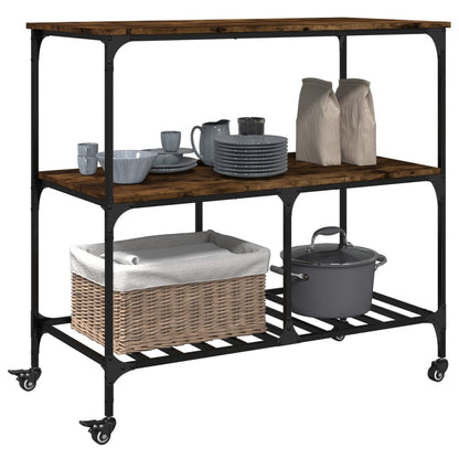 Smoked Oak Kitchen Trolley 100x50x95cm in Plywood