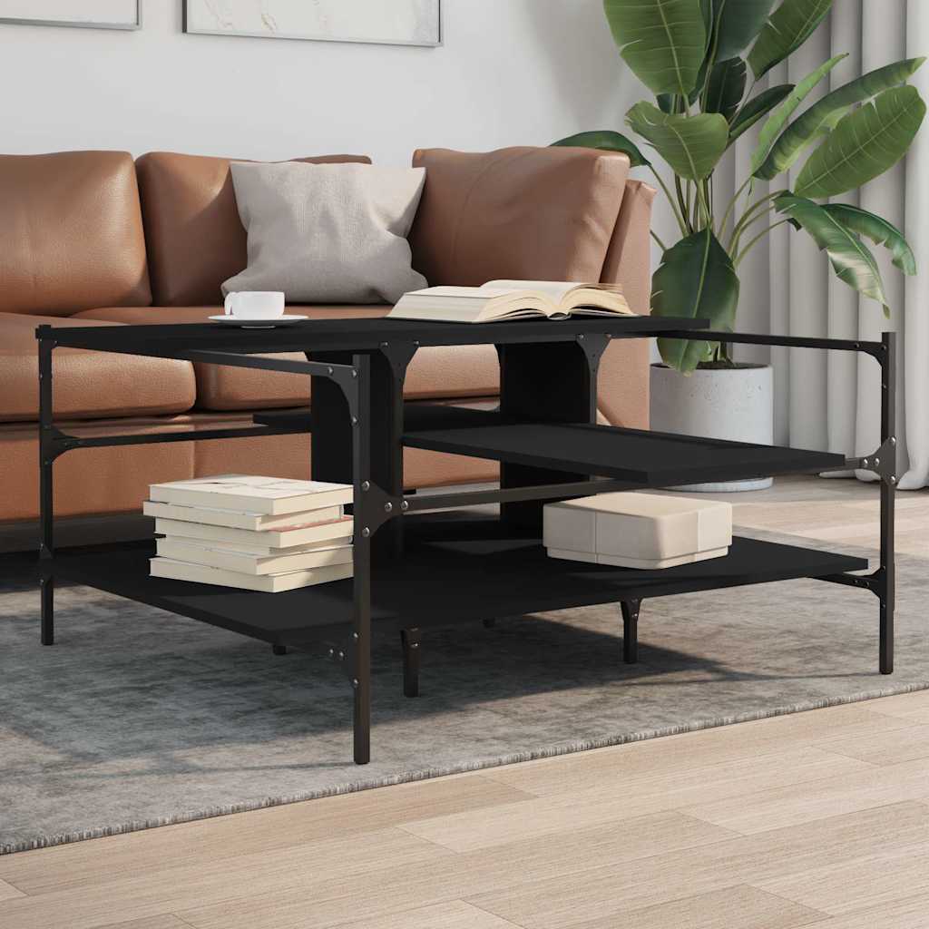 Tavolino da Salotto Nero 100x100x48,5 cm in Legno Multistrato