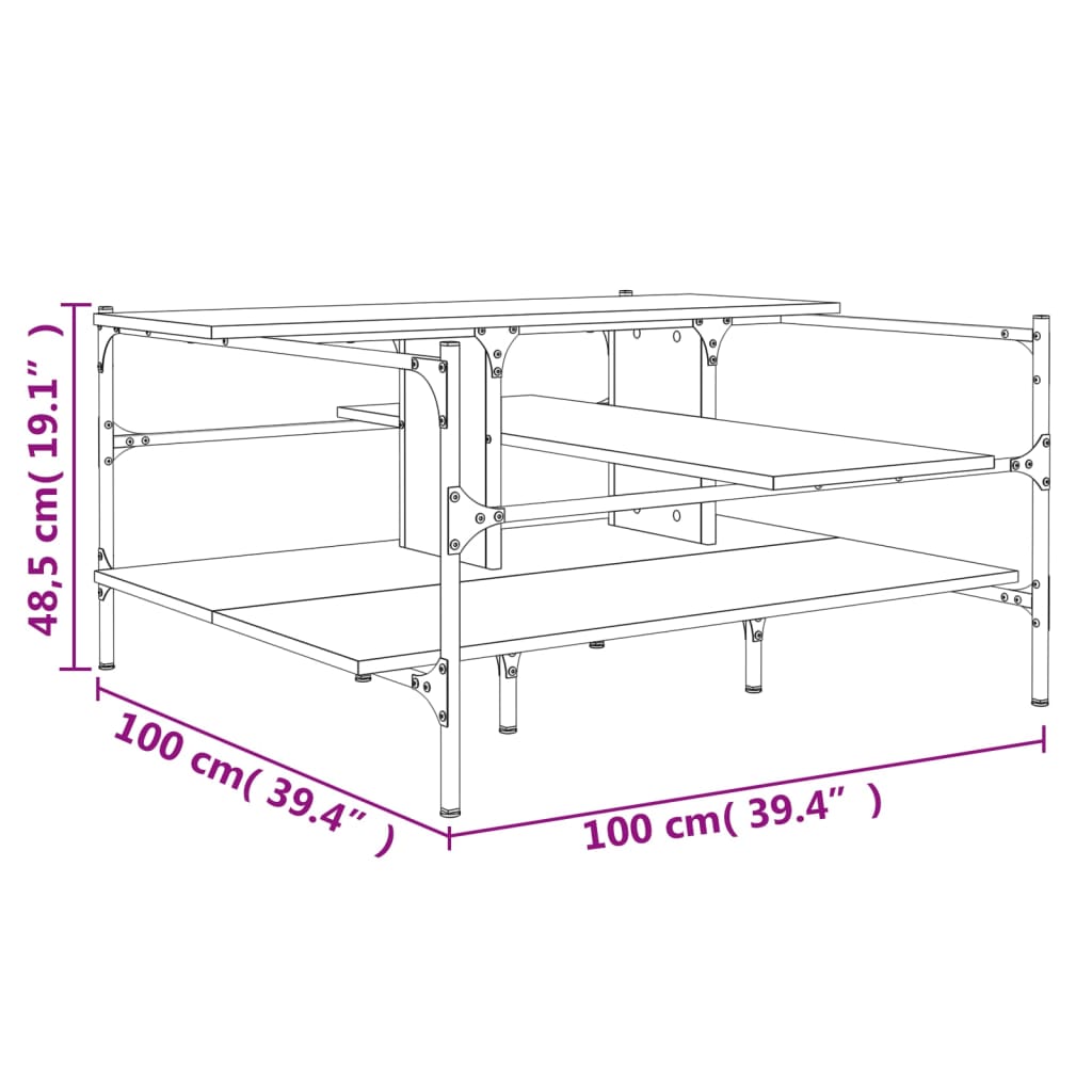 Tavolino Salotto Rovere Fumo 100x100x48,5cm Legno Multistrato