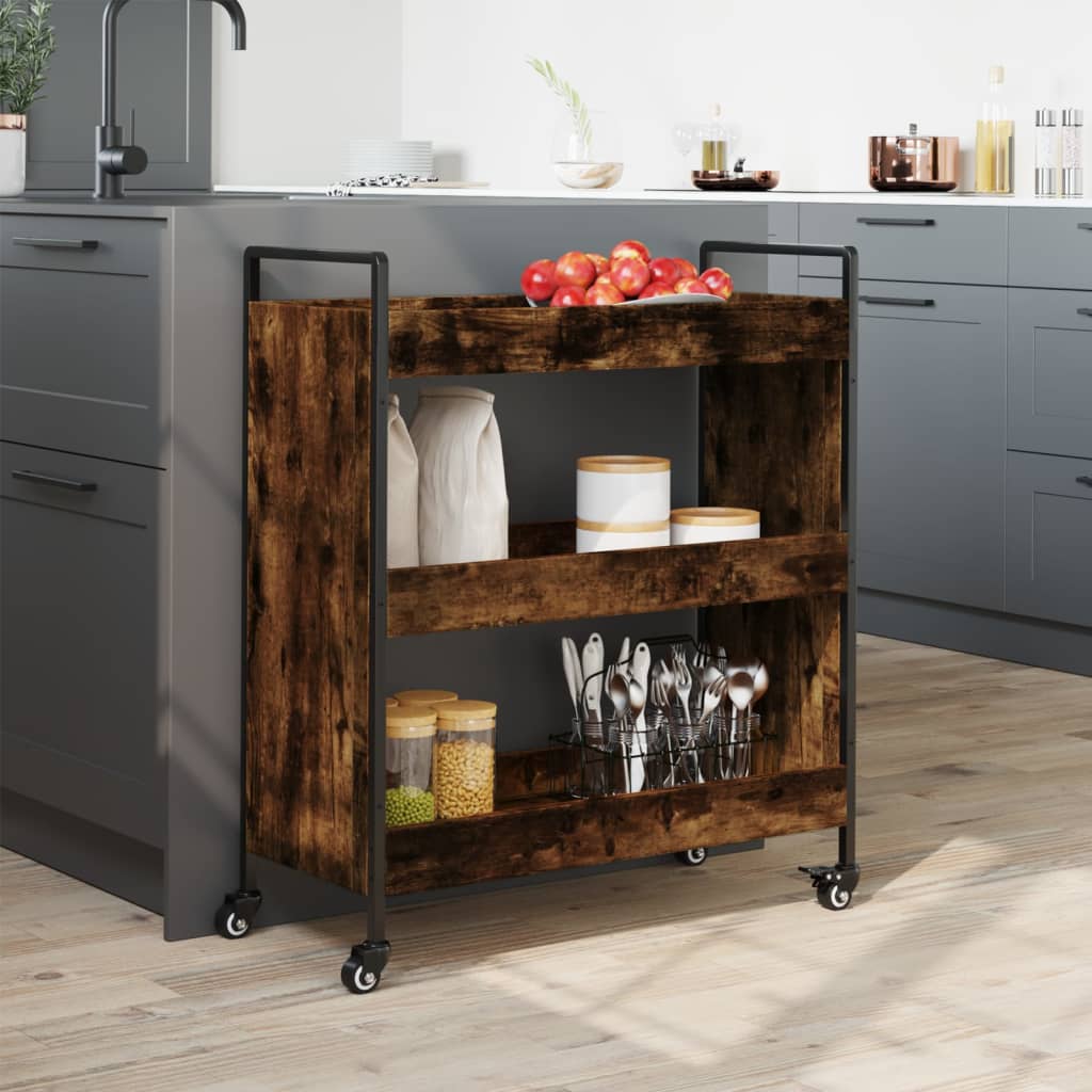 Smoked Oak Kitchen Trolley 70x30x82 cm in Plywood